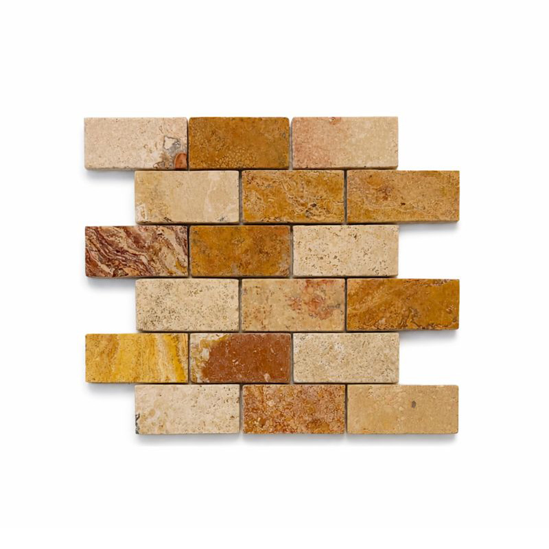 ANTIQUE BLEND TUMBLED TRAVERTINE MOSAIC 2x4