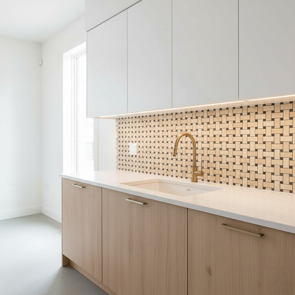 BASKET WEAVE SILVER-BOTTICINO TUMBLED MOSAIC - Finished