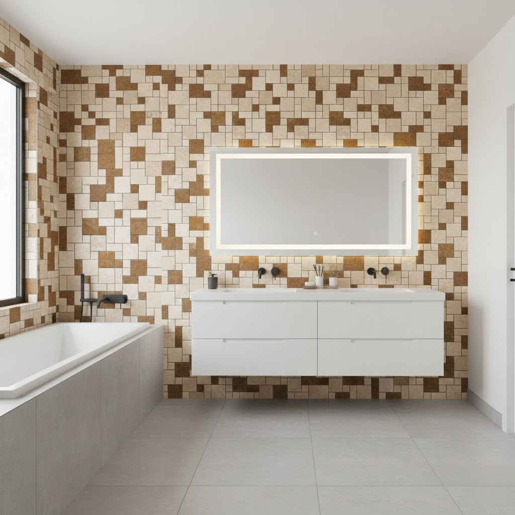 BOTTICINO NOCE TUMBLED MARBLE MOSAIC MINI F/P - Finished