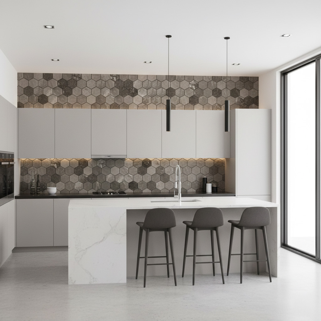 SILVER FANTASY HEXAGON POLISHED MARBLE MOSAIC 3/8" - Finished