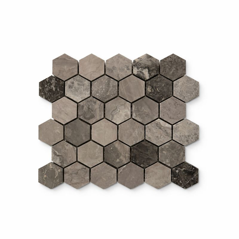 SILVER FANTASY HEXAGON POLISHED MARBLE MOSAIC 3/8"